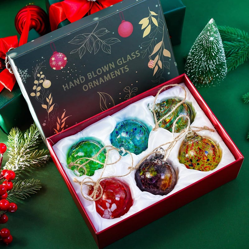 KRISININE 6pcs Hand-Blown Glass Christmas Ornaments Balls Hanging Glass Balls Witches Ball Gazing Ball for Home Window Outdoor Garden Patio Xmas Tree Décor - Image 2